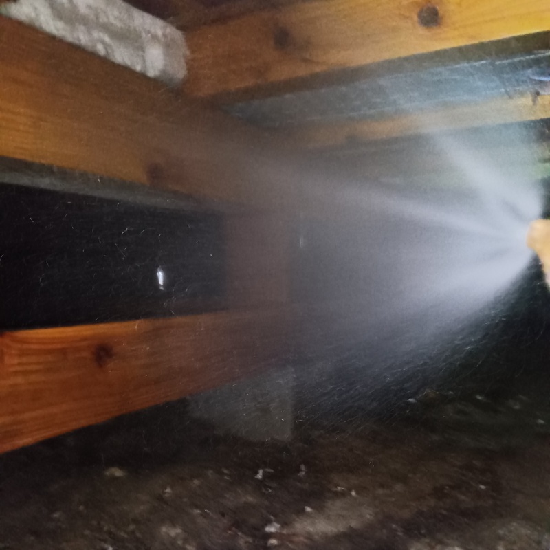 床下の木部にシロアリ駆除剤を散布