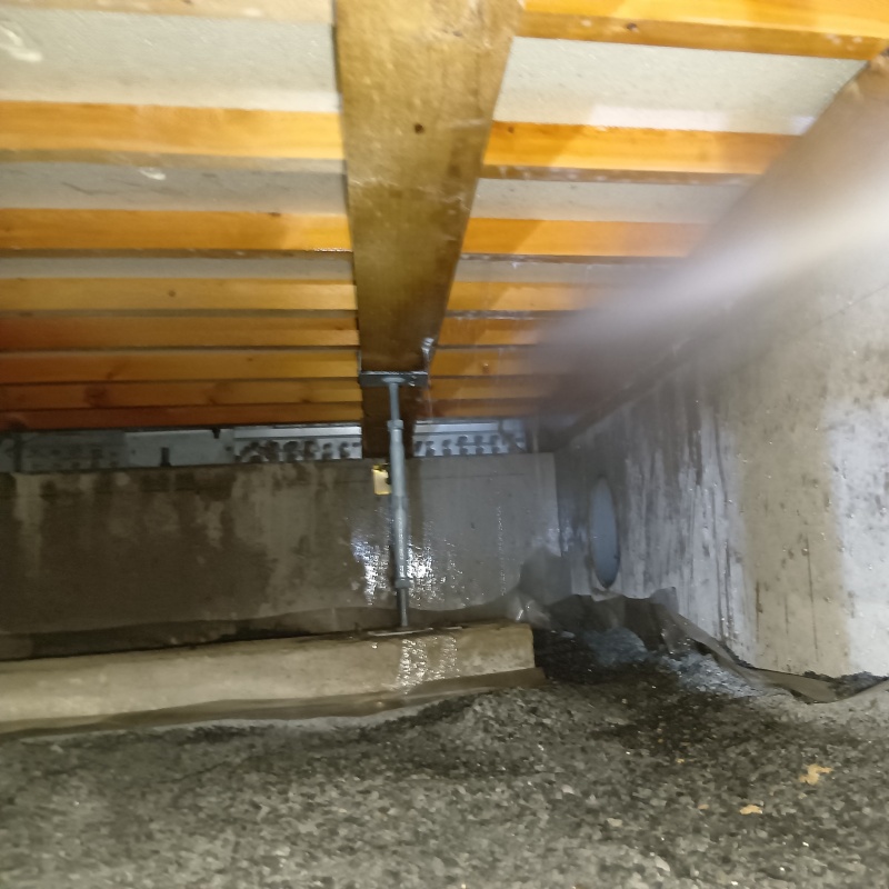 床下の木部に防蟻剤を散布