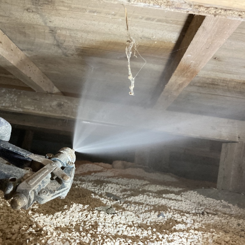 床下の木部にシロアリ駆除剤を散布