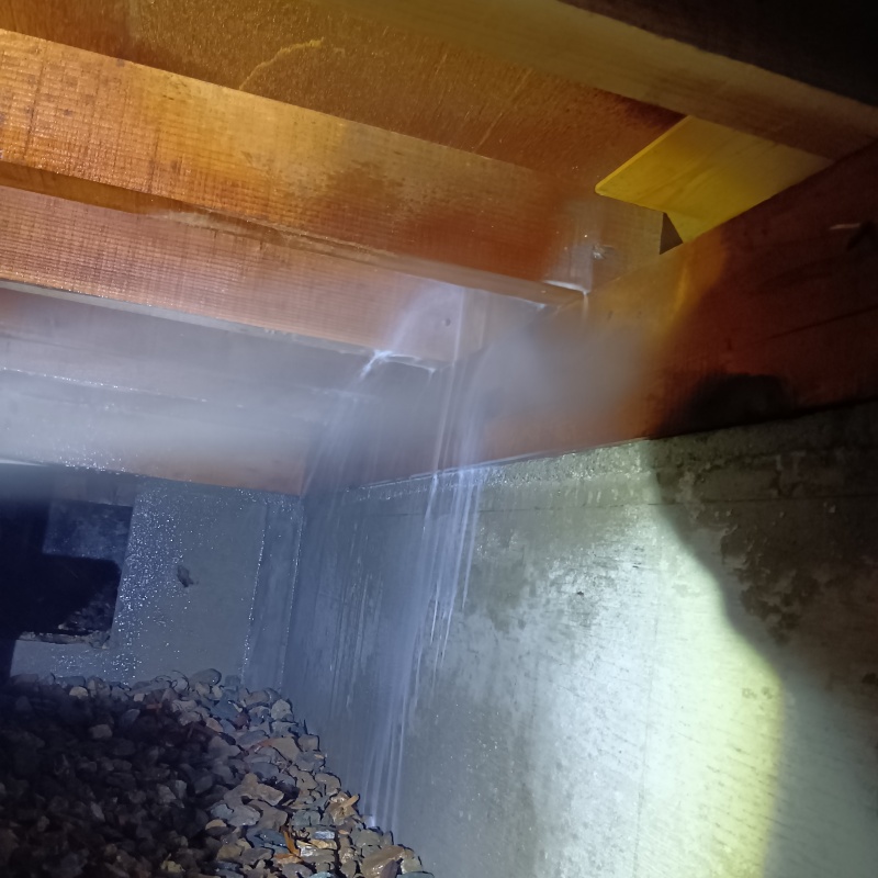 床下の木部にシロアリ駆除剤を散布