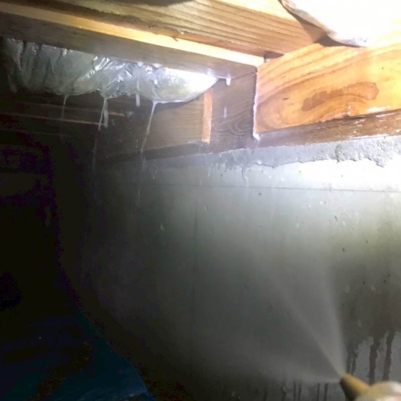 床下の木部にシロアリ駆除剤を散布