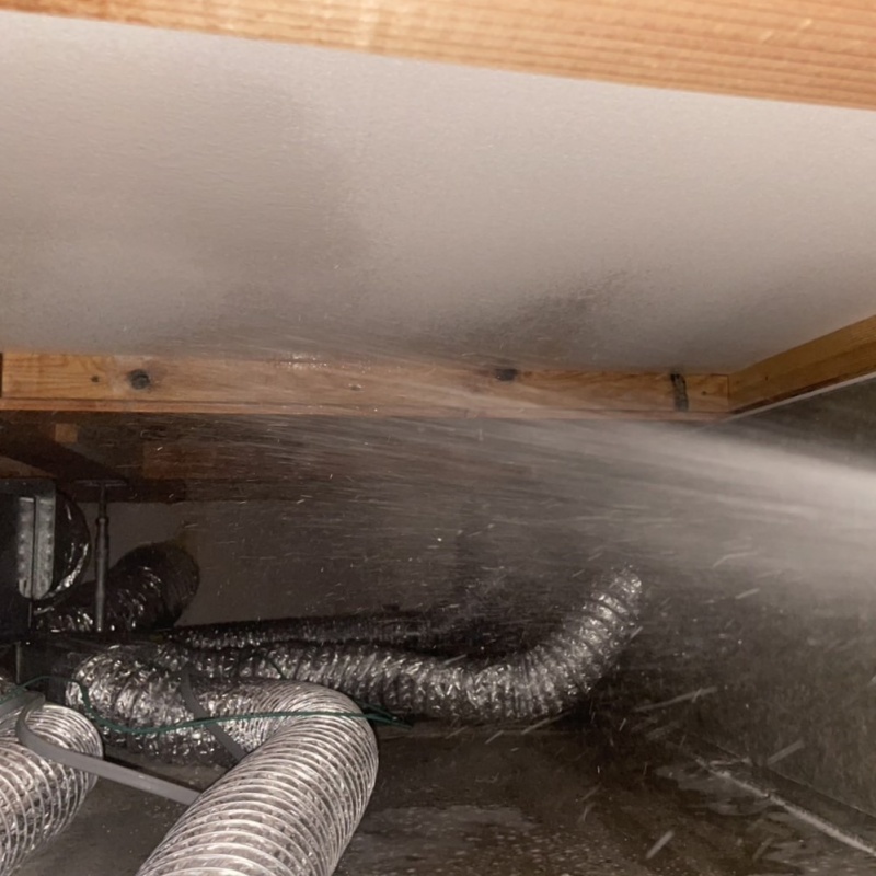床下の木部にシロアリ駆除剤を散布