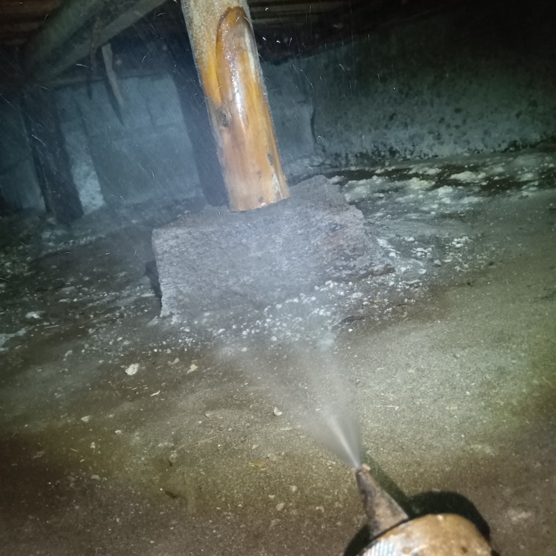 床下の基礎にシロアリ駆除剤を散布