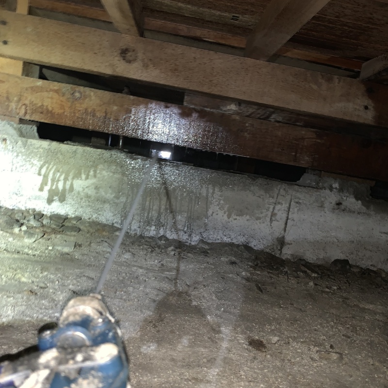 床下の基礎にシロアリ駆除剤を散布