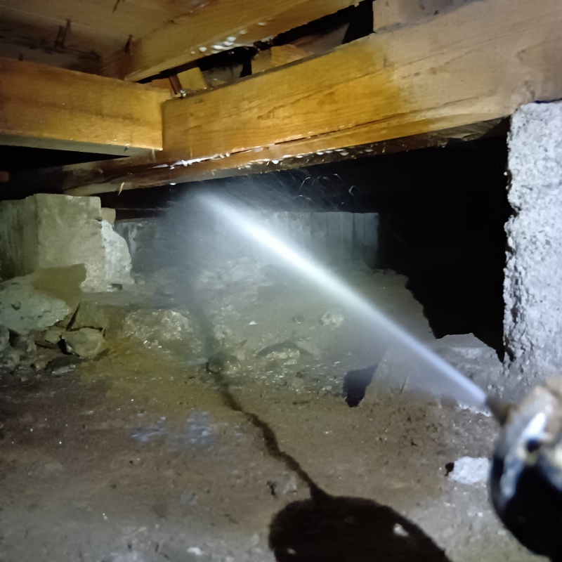 床下の基礎に防蟻剤を散布