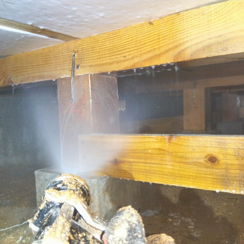 床下木材にシロアリ駆除剤を散布