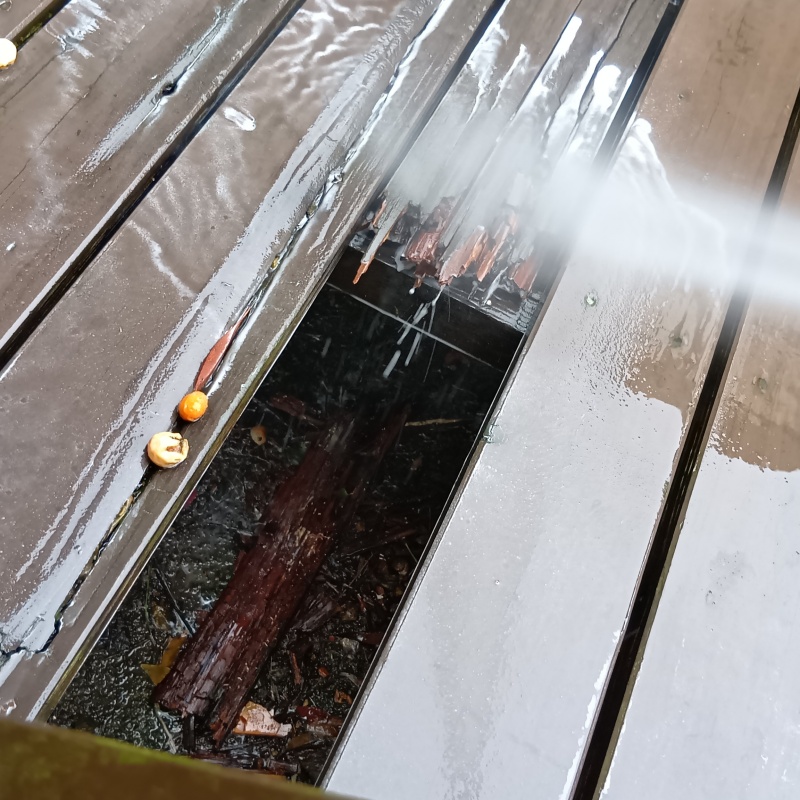 傷んだ木材にシロアリ駆除剤を散布