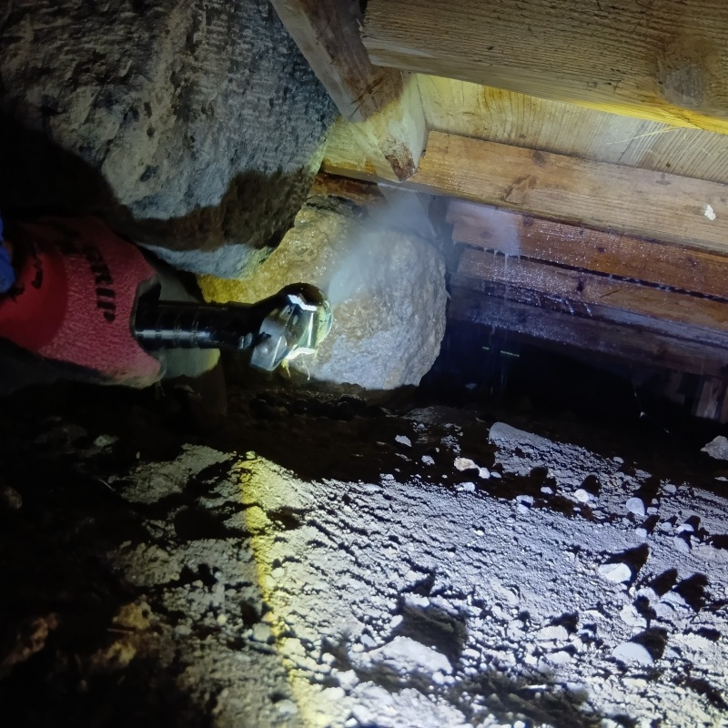 床下木材にシロアリ駆除剤を散布
