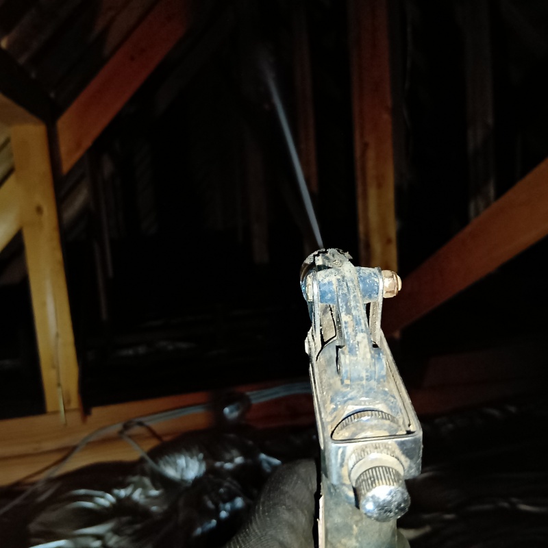 屋根裏にシロアリ駆除剤を散布