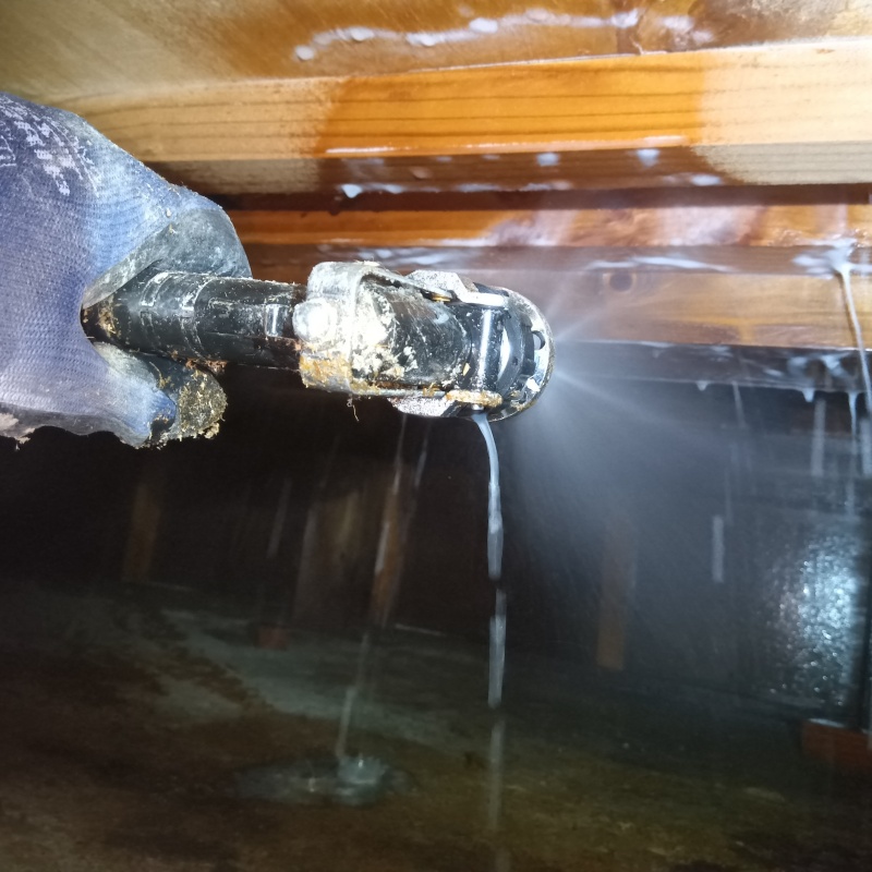 床下の木材にシロアリ駆除剤を散布