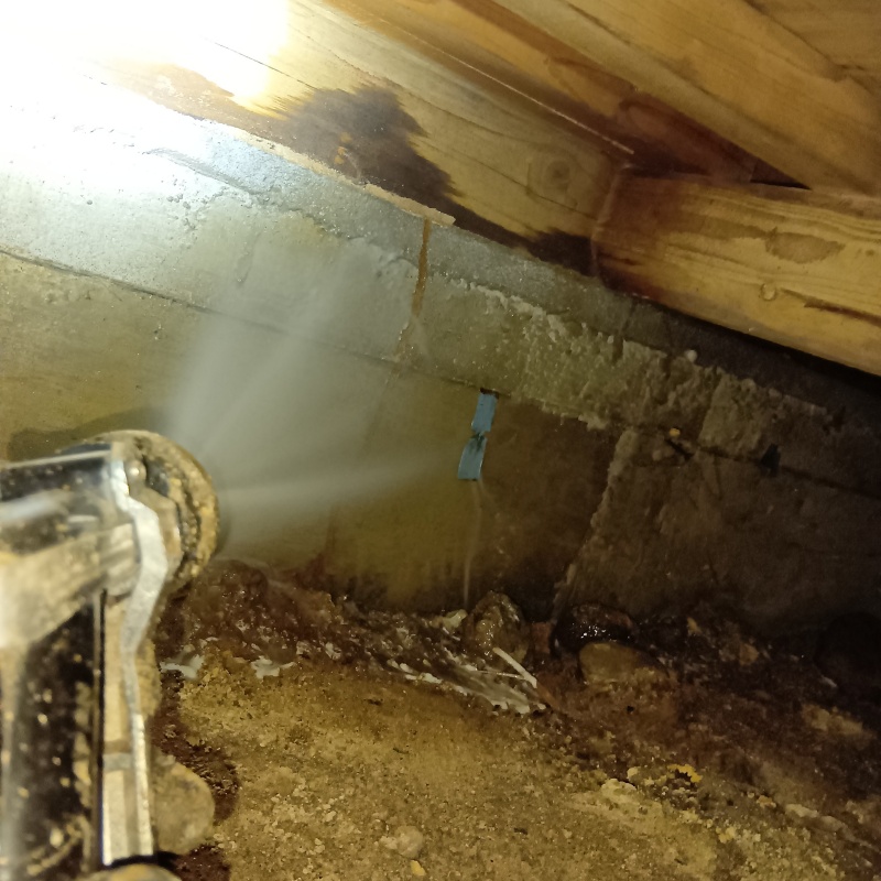 床下の木材にシロアリ駆除剤を散布