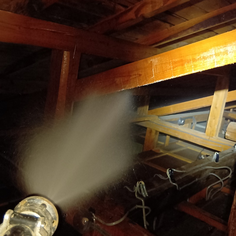 屋根裏にシロアリ駆除剤を散布