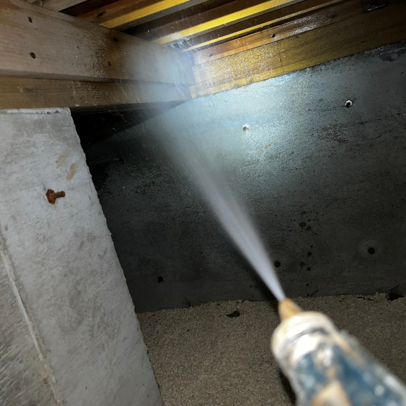 床下の木材にシロアリ駆除剤を散布