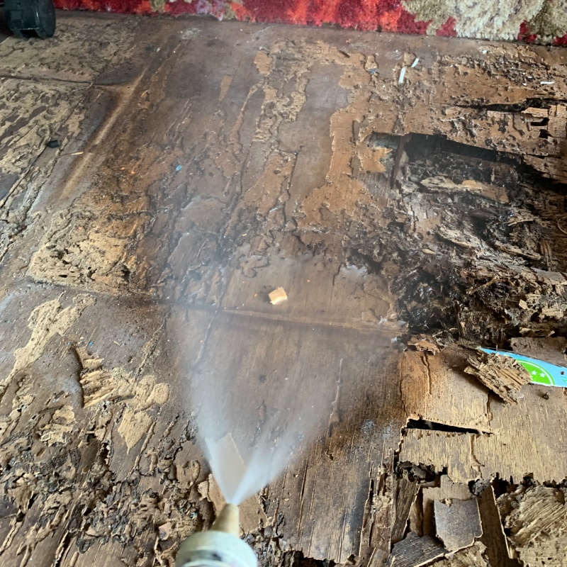 室内の床板にシロアリ駆除剤を散布