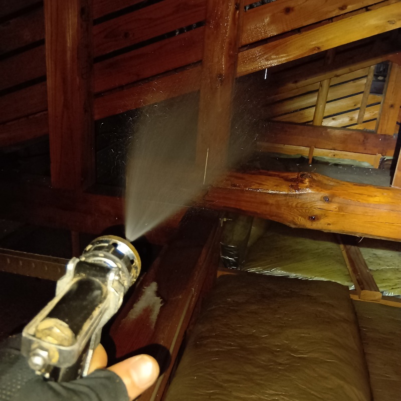 屋根裏にシロアリ駆除剤を散布