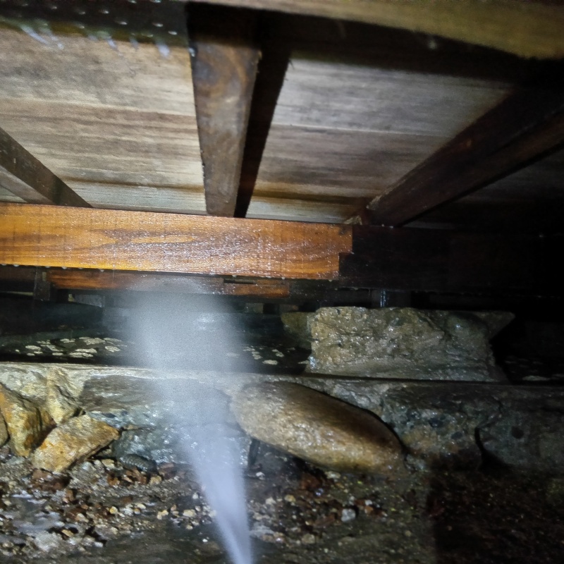 床下の木材にシロアリ駆除剤を散布