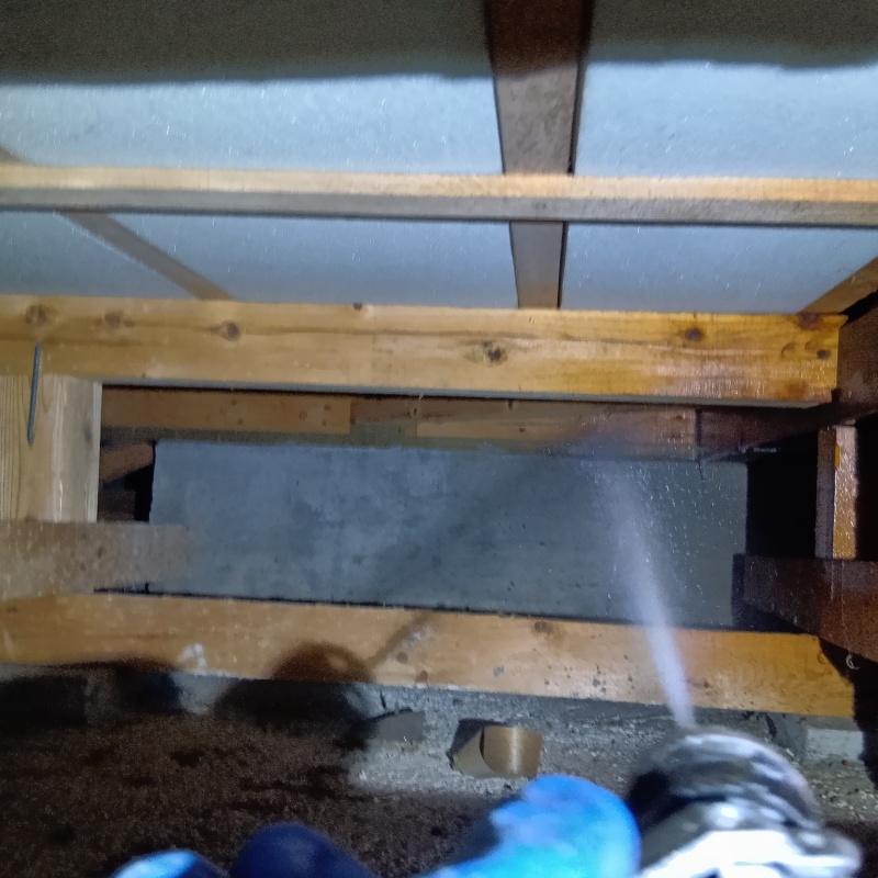 床下の基礎にシロアリ駆除剤を散布