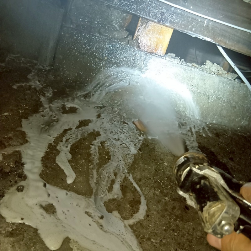 床下の土壌・基礎にシロアリ駆除剤を散布