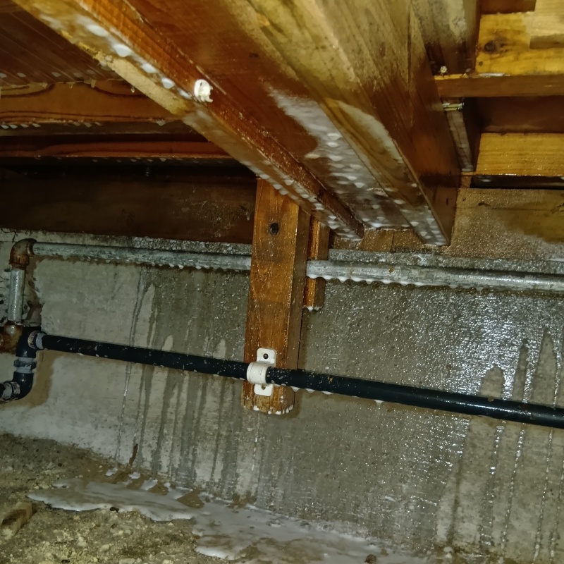 床下の基礎にシロアリ駆除剤を散布