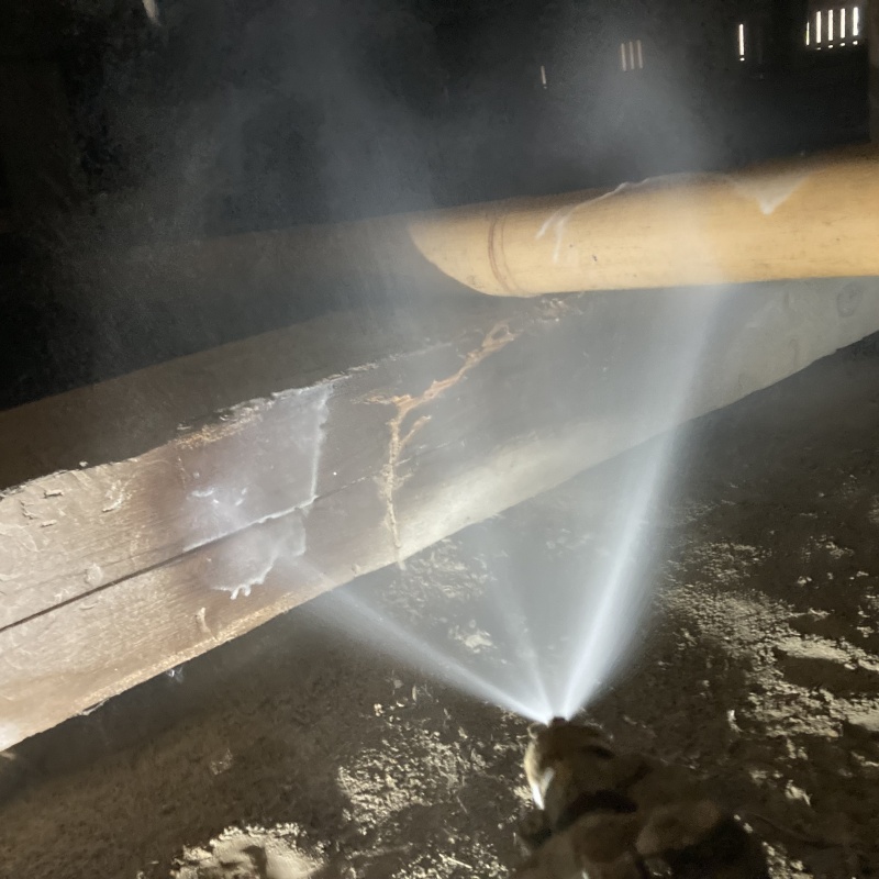 床下の木部にシロアリ駆除剤を散布