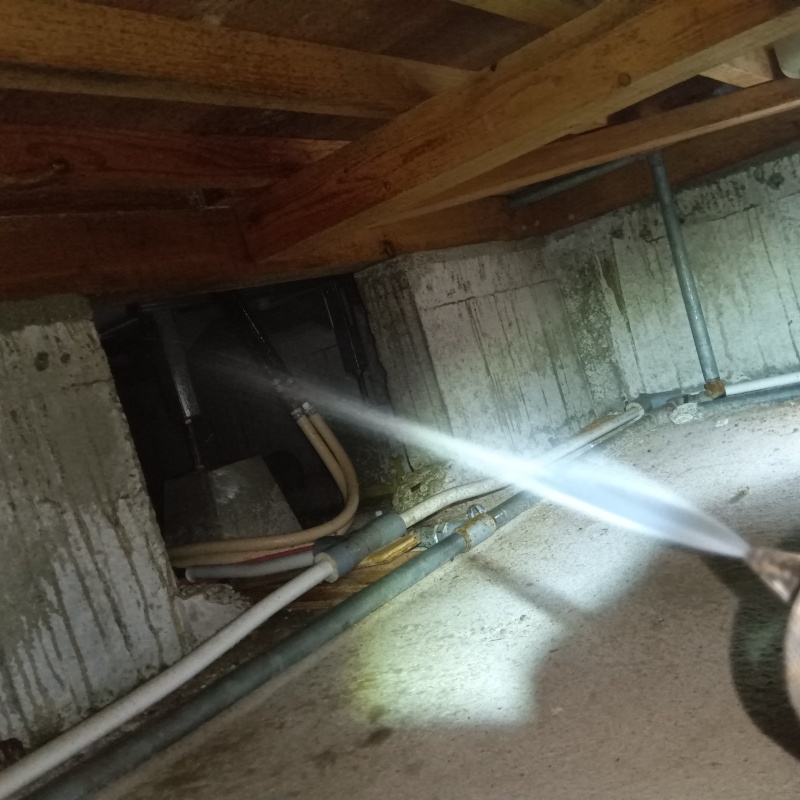 床下の基礎にシロアリ駆除剤を散布