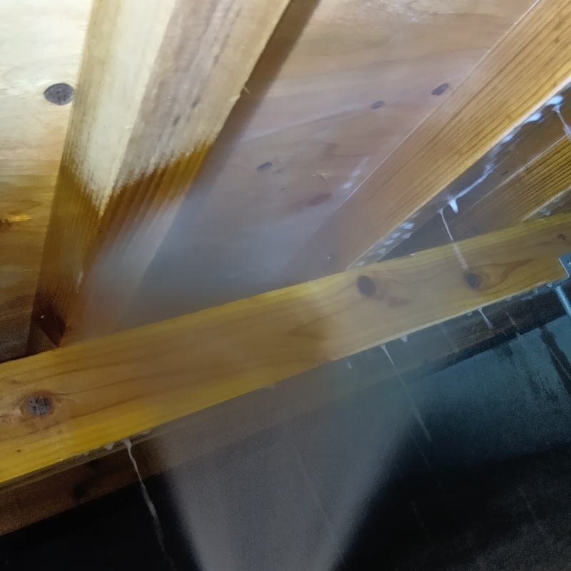 床下の木部にシロアリ駆除剤を散布