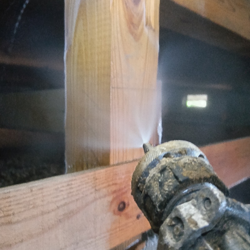 床下の木部にシロアリ駆除剤を散布