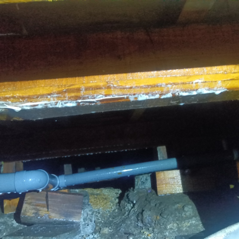 床下の木材にシロアリ駆除剤を散布した様子