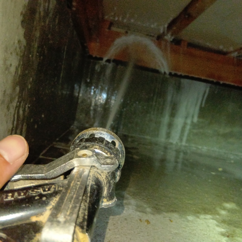 床下の木部にシロアリ駆除剤を散布