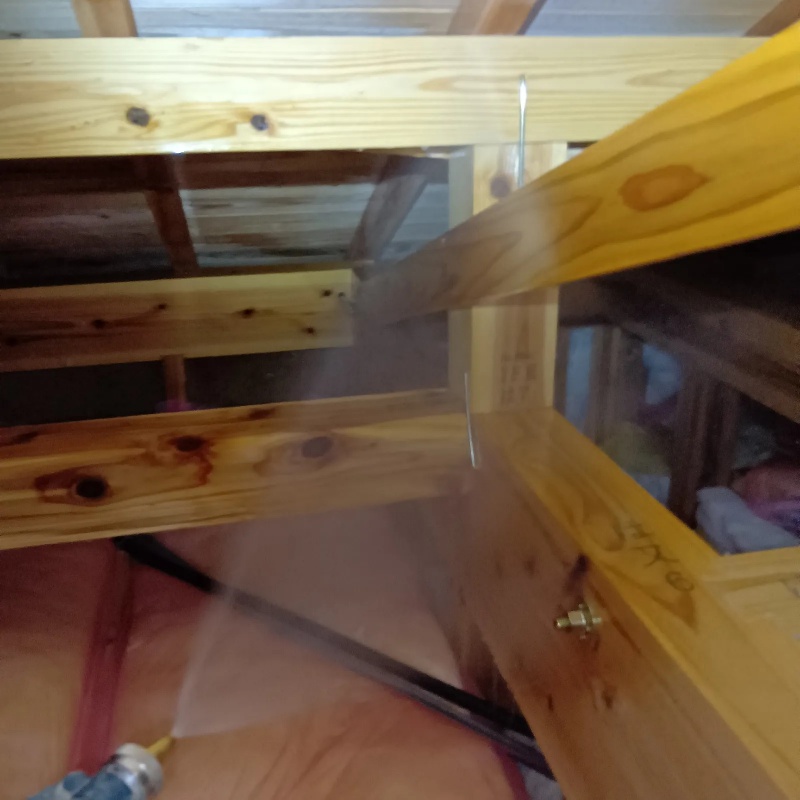 床下の木部にシロアリ駆除剤を散布