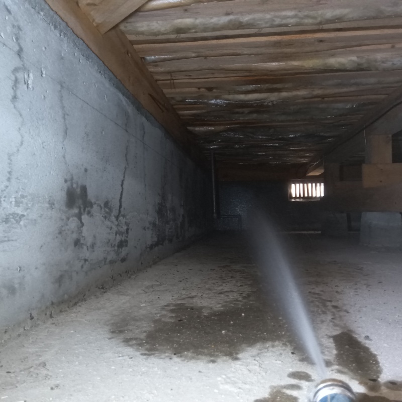 床下の基礎にシロアリ駆除剤を散布