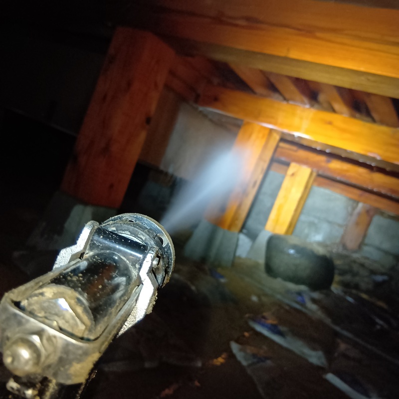 床下の木部にシロアリ駆除剤を散布