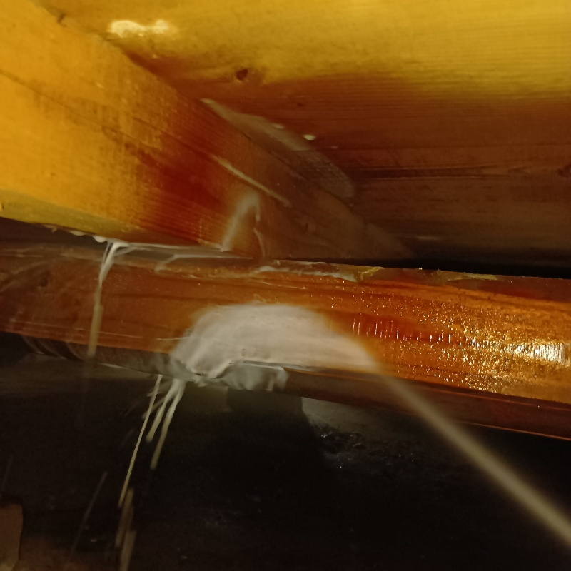 床下の木部にシロアリ駆除剤を散布