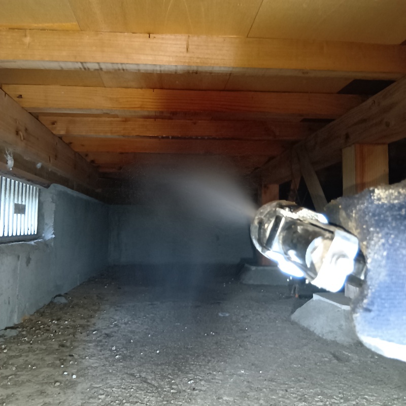 床下の木部にシロアリ駆除剤を散布