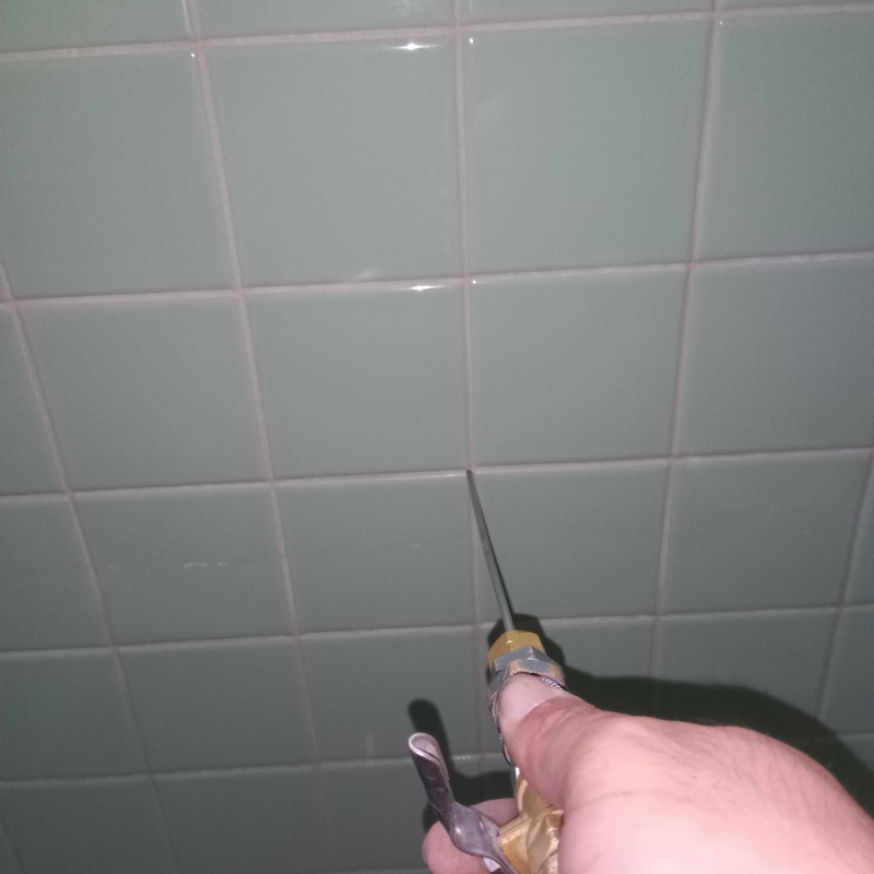 浴室の壁タイルにシロアリ駆除剤を注入