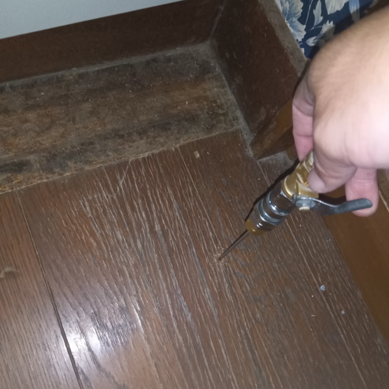 フローリングに穴を開けてシロアリ駆除剤を注入