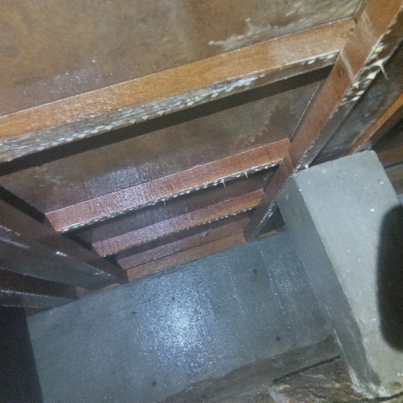 地面・基礎にシロアリ駆除剤を吹き付けている様子