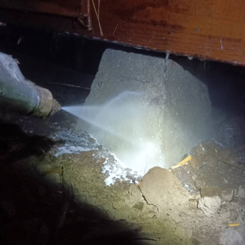 束石まわりにシロアリ駆除剤を散布