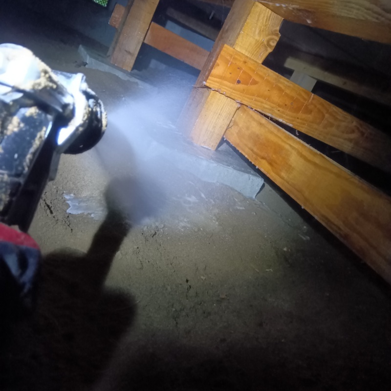 束石まわりにシロアリ駆除剤を散布