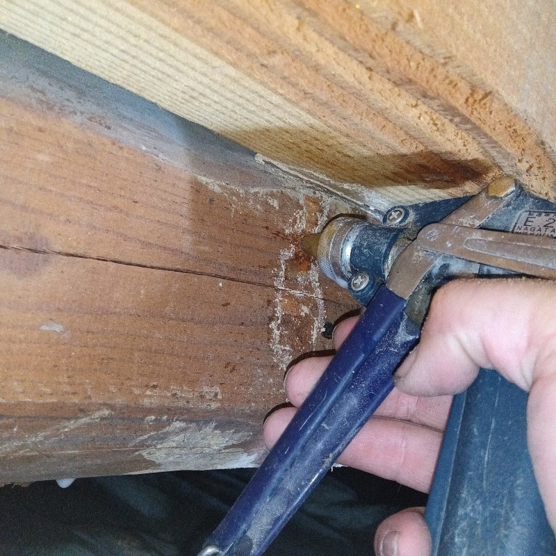 床下木材にシロアリ駆除剤を散布