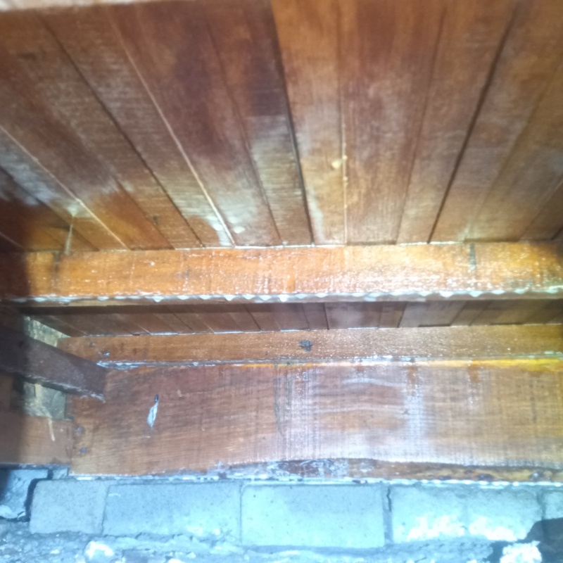 床下木材にシロアリ駆除剤を散布した様子