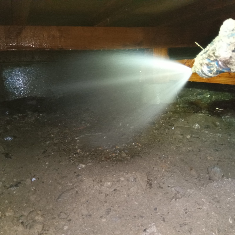 地面にシロアリ駆除剤を散布