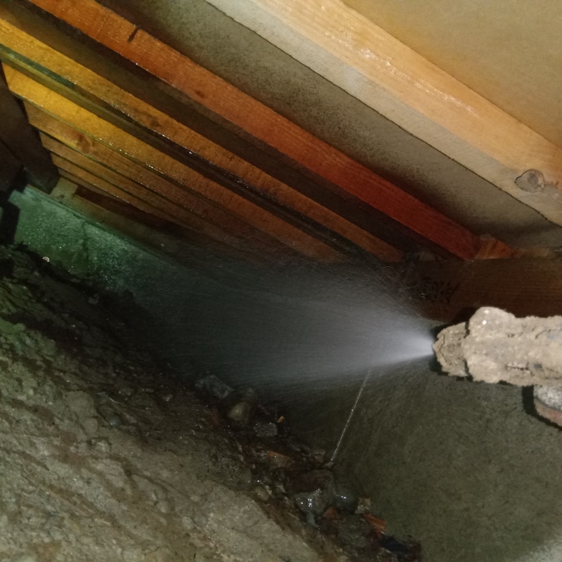 地面にシロアリ駆除剤を散布