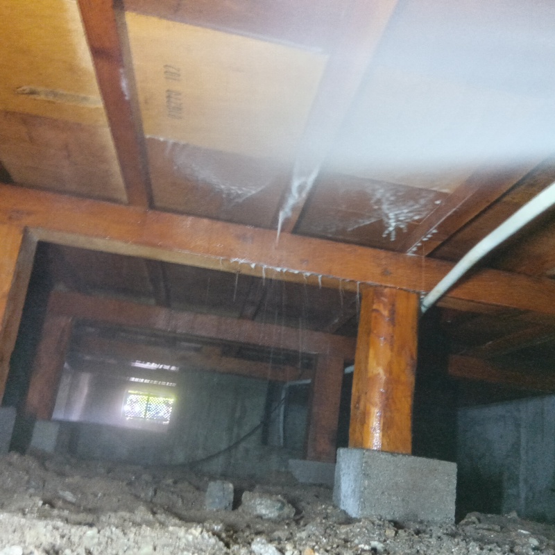 床下木材にシロアリ駆除剤を散布