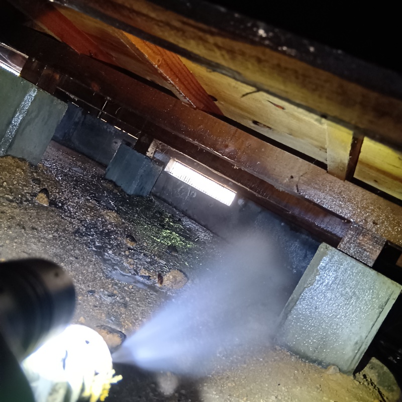 地面にシロアリ駆除剤を散布