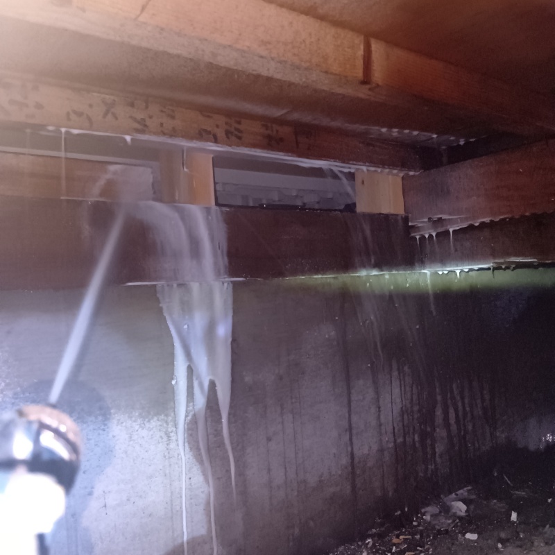 床下木材にシロアリ駆除剤を散布