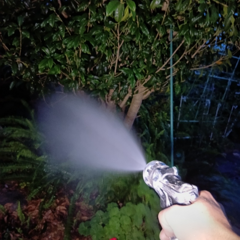 屋外の地面にシロアリ駆除剤を散布
