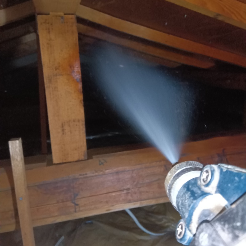 屋根裏にシロアリ駆除剤を散布