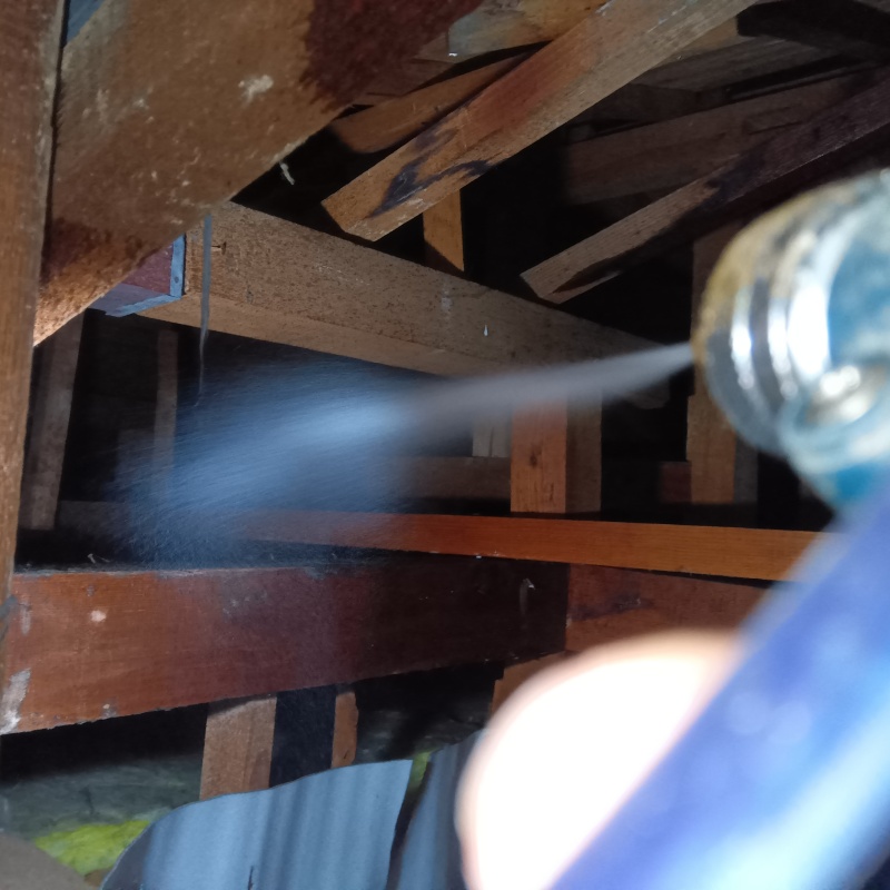 屋根裏にシロアリ駆除剤を散布