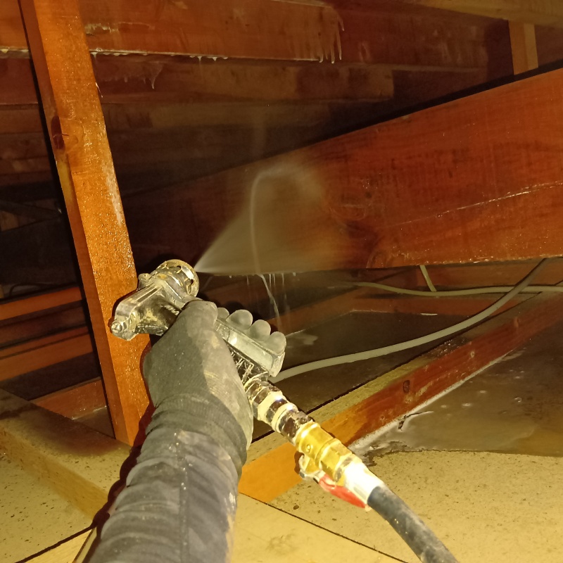 屋根裏にシロアリ駆除剤を散布